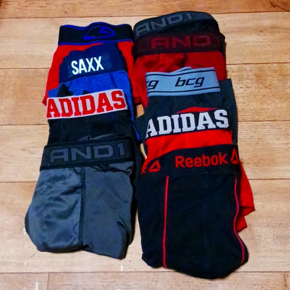 Lot of mens underwear. 9 pair, Saxx, Adidas, Reebok, Andi, Champion.